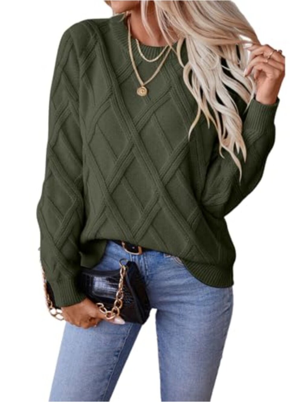 Cable Knit Long Sleeve Crew Neck Sweater - Lightweight Viscose Blend Fall Top